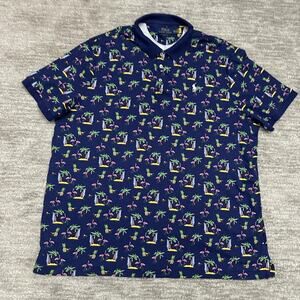 Polo Ralph Lauren Polo Shirt Mens 2XL Navy Blue Tropical Flamingo Beach Print